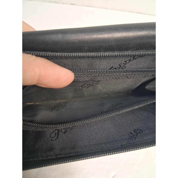 Fossil Black Leather Bifold Zip Around Wallet Organizer Zipper Has Wear - Picture 7 of 13